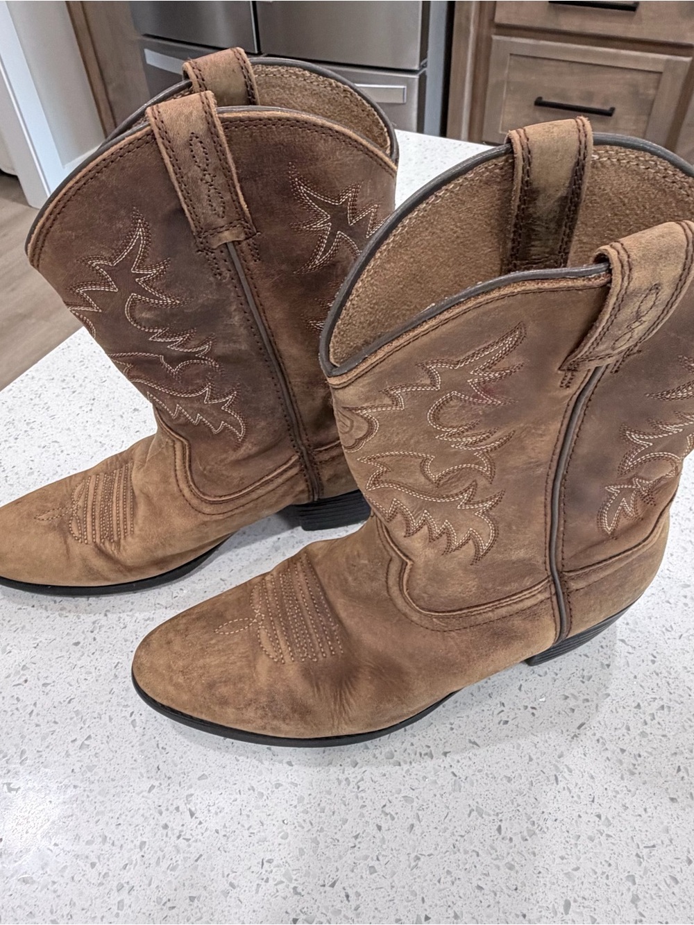 Ariat Kids Tan Brown Suede Western Cowboy Boots